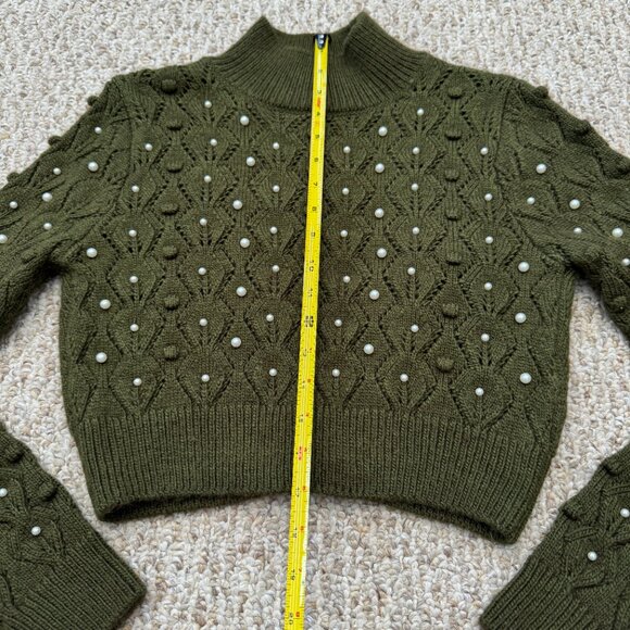 Zara Green Open Back Knit Sweater w/ Pearl Small Holiday Elegant Fun - Picture 5 of 14